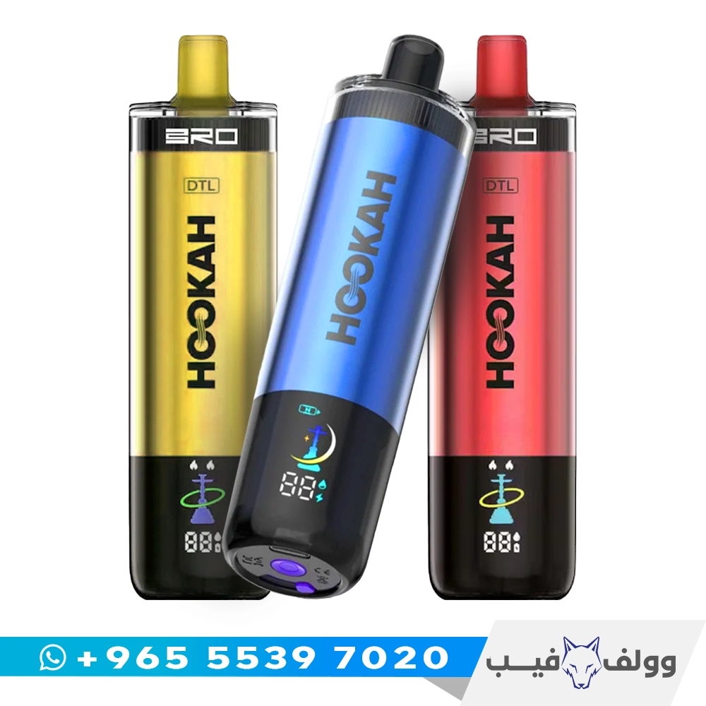 سحبة برو هوكا 25000 بشاشة ذكية وميش كويل مزدوج من وولف فيب الكويت – BRO Hookah 25000 disposable vape