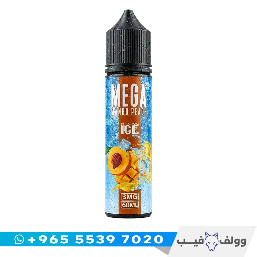 ميجا مانجو خوخ ايس قنينة نكهة ميجا مانجو خوخ ايس ٦٠ مل بتركيز ٣ مج من وولف فيب الكويت