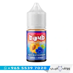 قنينة نكهة بومب خوخ رازبيري سولت مزيج خوخ وتوت أزرق دافئ بدون ايس ٣٠ مل من وولف فيب الكويت